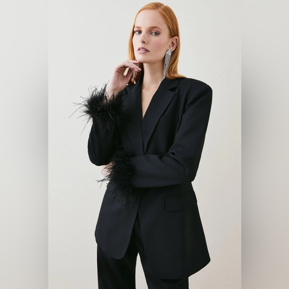 House of CB Black blazer with feathered end of sleeves